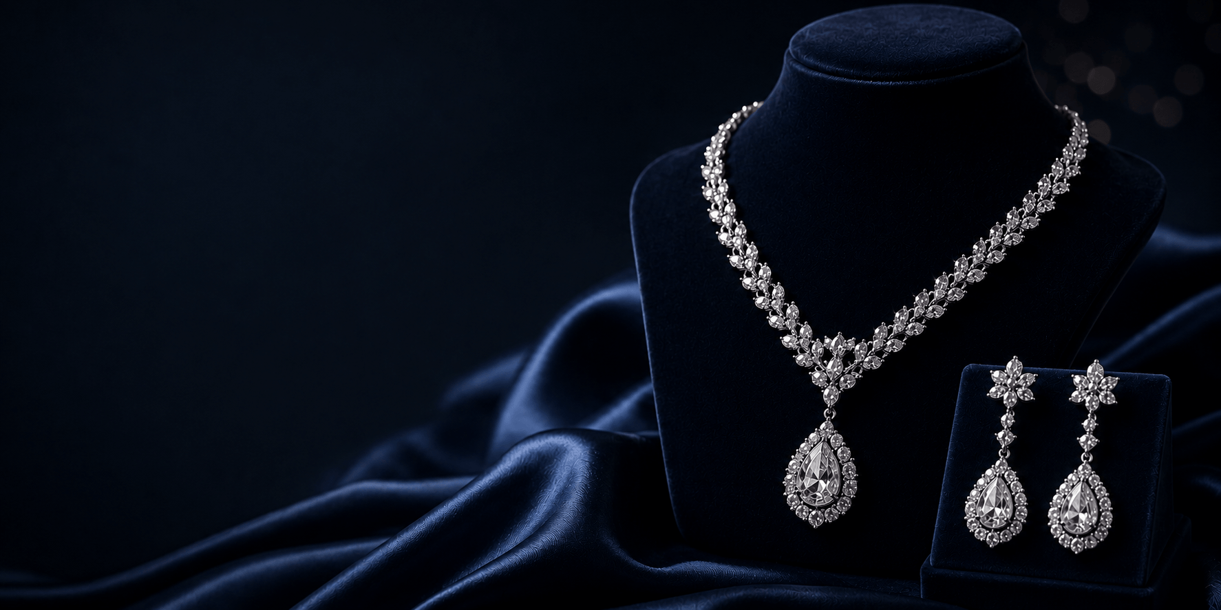 Diamond jewellery — brilliant cut diamonds in white gold setting, elegant and luxurious